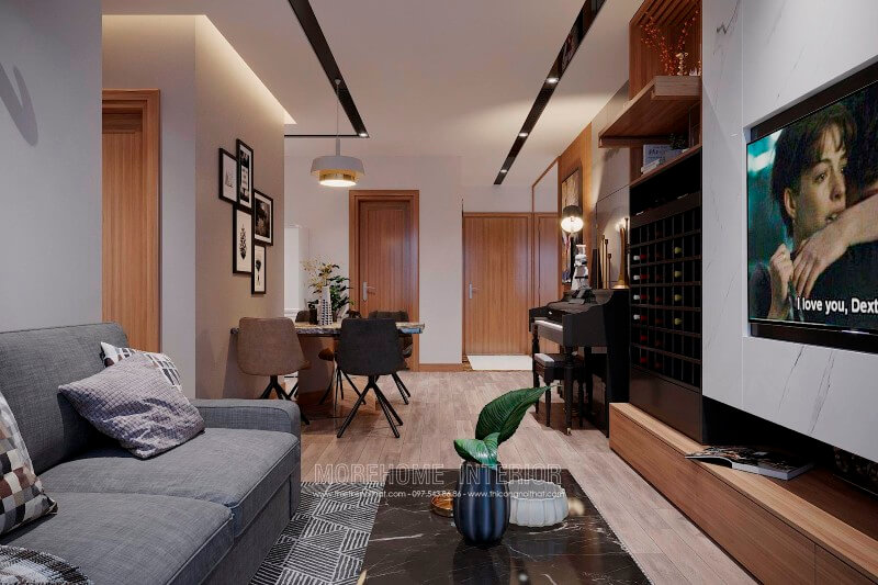 Thiết kế chung cư đẹp, với sự bố trí hợp lí của không sinh sinh hoạt chung tạo sự tiện nghi và thông thoáng hơn cho căn hộ chung cư nhỏ thiết kế nội thất chung cư